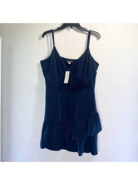 Studio 19 Navy Satin Ruffle Hem Dress XL Adjustable Straps NWT